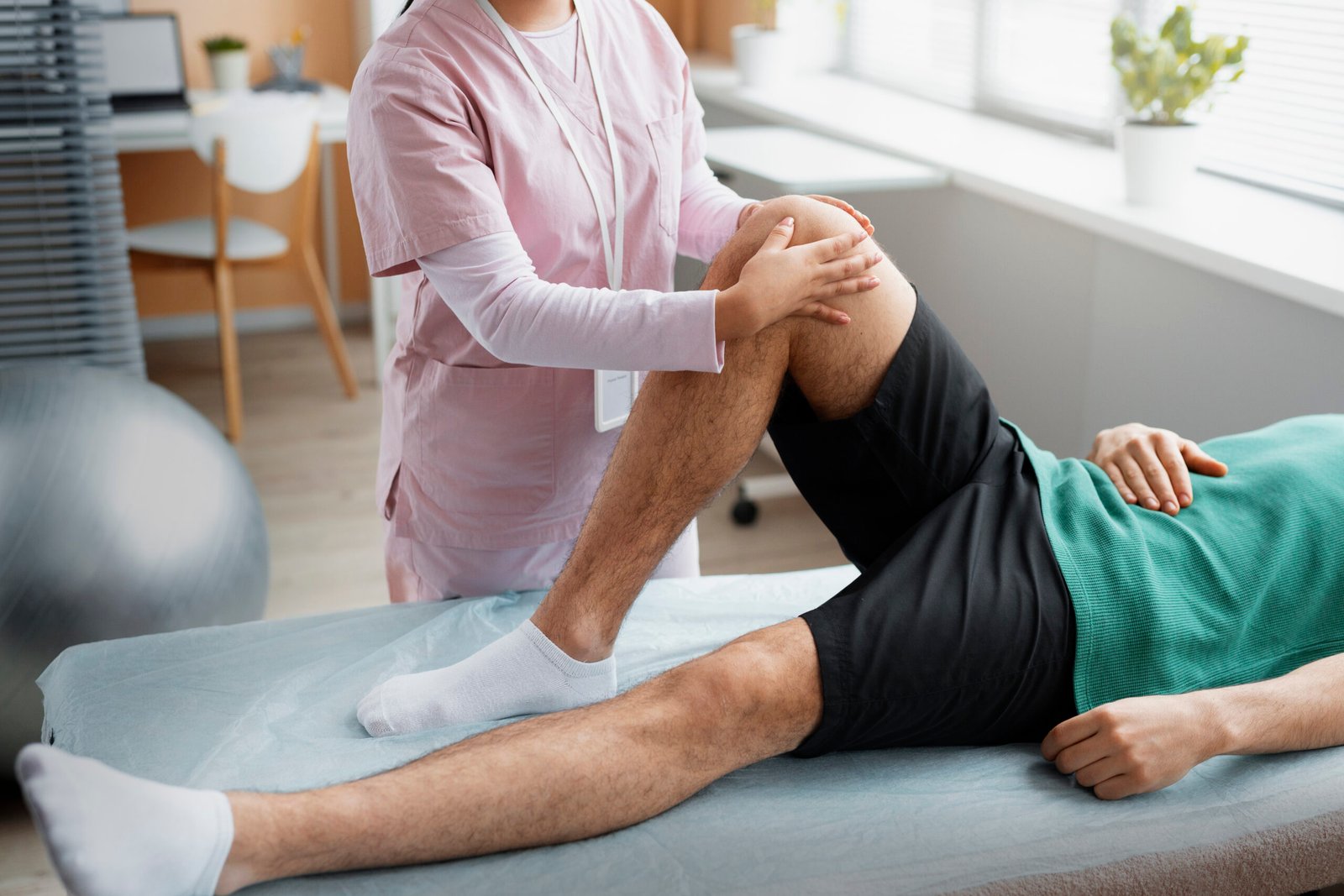 Physical therapist helping a patient during rehabilitation