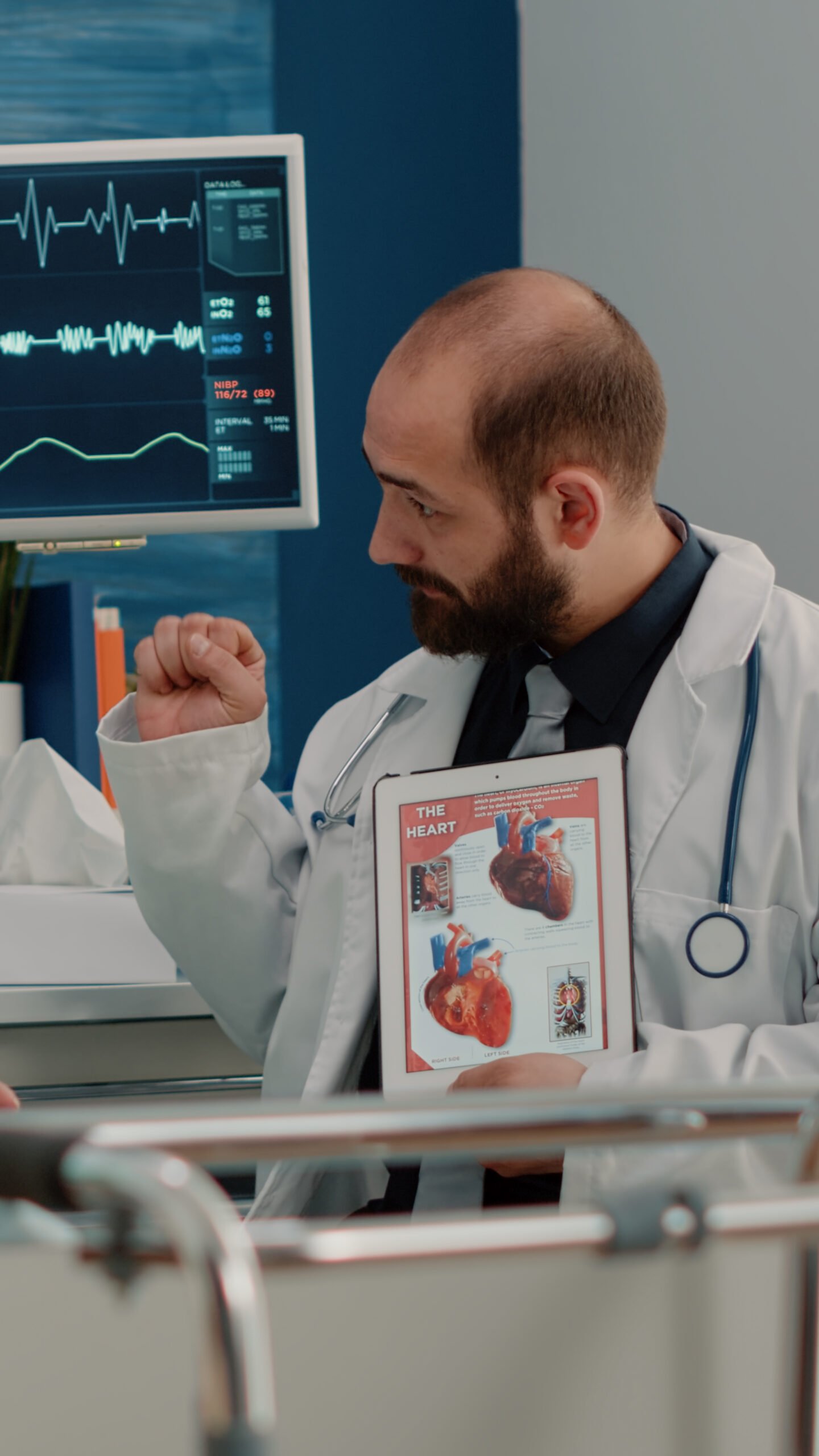 Cardiologist reviewing clinical information
