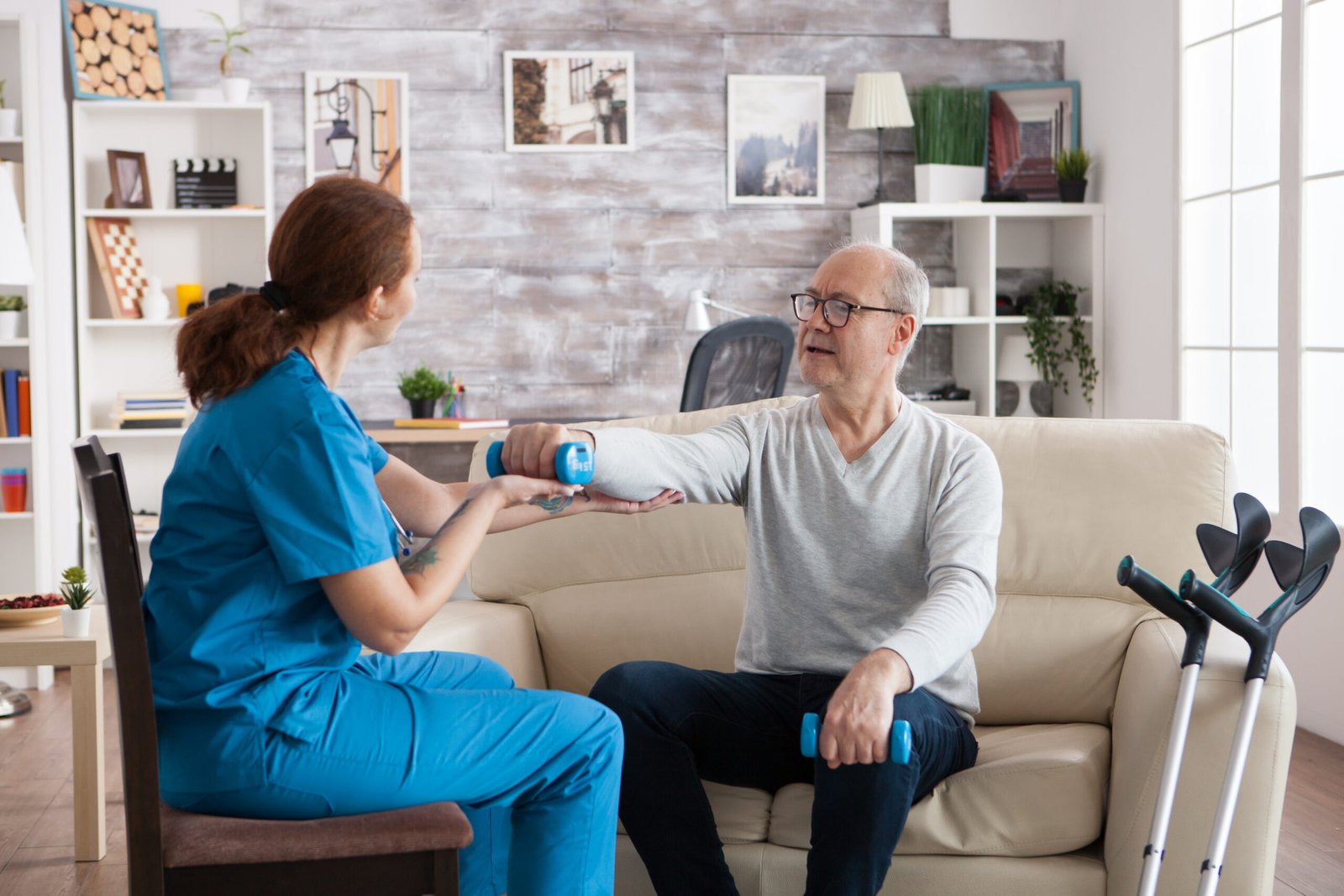 Home health clinician providing professional care to a patient